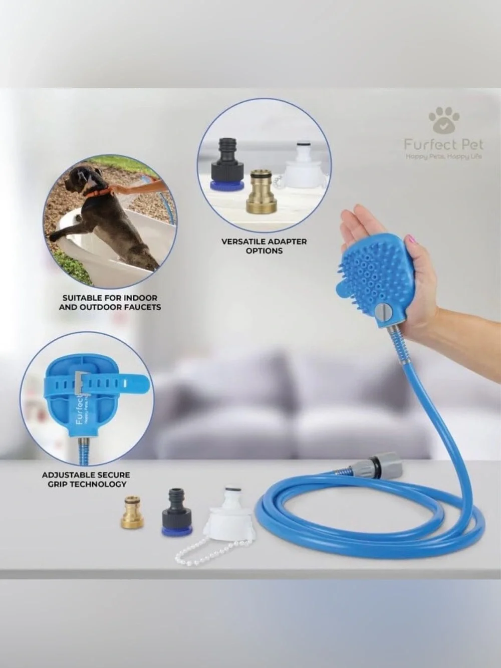 FurfectPet Pet Shower Hose Attachment-Soothing Massage Soft Silicone Bristles fo